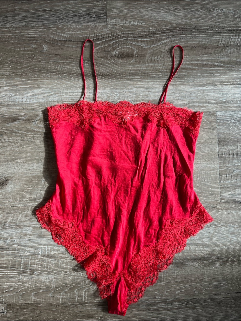 Nordstrom Red Silk Lace Bodysuit Lingerie Spaghetti Strap Medium